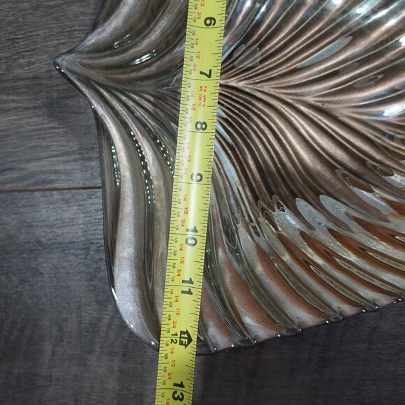 Bowl Akcam Gold Leaf Turkish Glass Holiday 13" x 12" x 3" Clear Silver Back - Picture 6 of 13